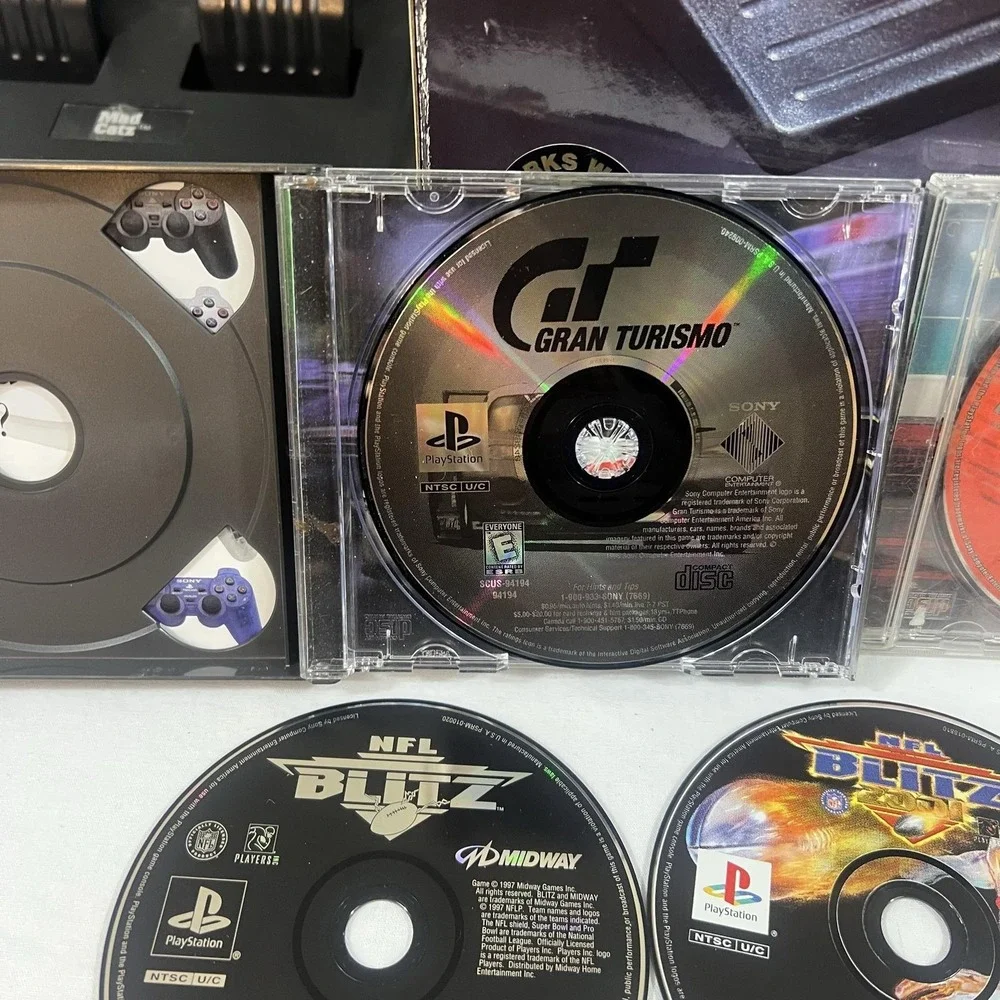 Sony PlayStation 1 SCPH-5501 Console Mad Catz Wheel Pedals PS1 7 Disc Lot